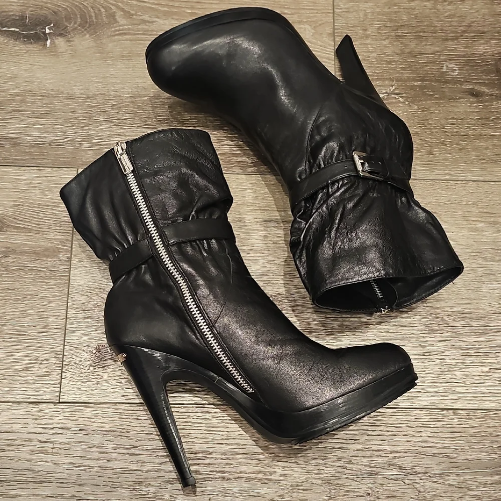 [Like New] MICHAEL KORS Black Leather Stiletto Heeled Boots Sz 10